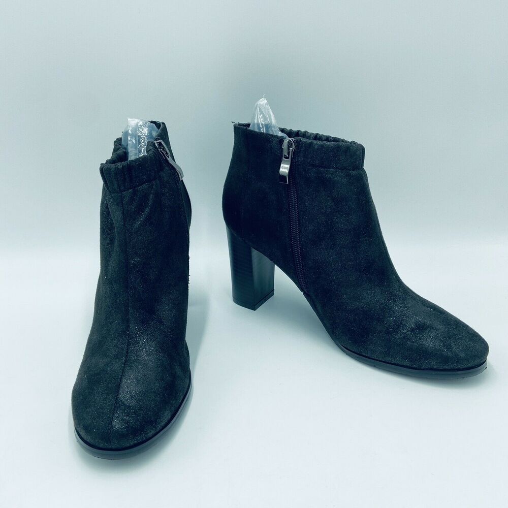 Antelope Women's 37 (6.5) Ankle Booties Black Sparkle Scrunch Zip Stacked Heel